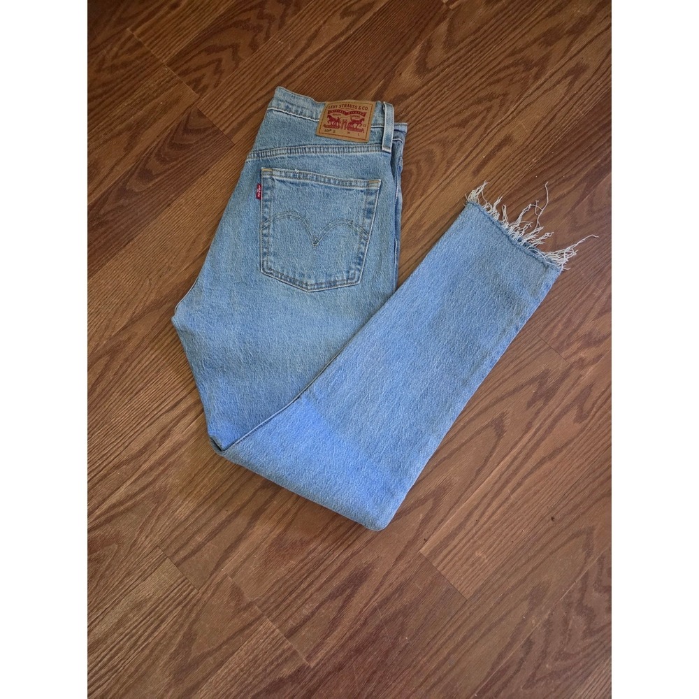 Levis‎ 501 Original Cropped Light Wash Straight Leg Raw Hem Jeans W27 L28